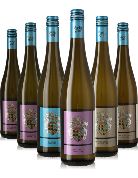 6er Weinpaket halbtrockene/feinherbe Weißweine aus Deutschland