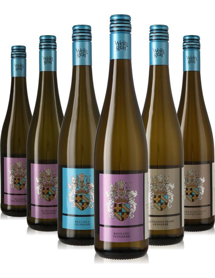 6er Weinpaket halbtrockene/feinherbe Weißweine aus Deutschland