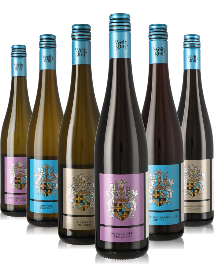 6er Weinpaket trockene Weine, weiß und rot aus Rheinhessen