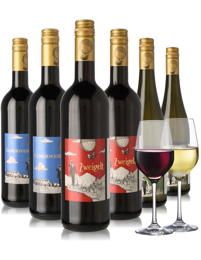 6er Weinpaket trockene Weine, weiß und rot aus Österreich & Italien
