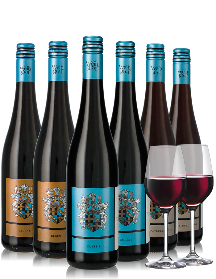 6er Weinpaket Rotwein lieblich aus Deutschland inkl.  2 Weingläser