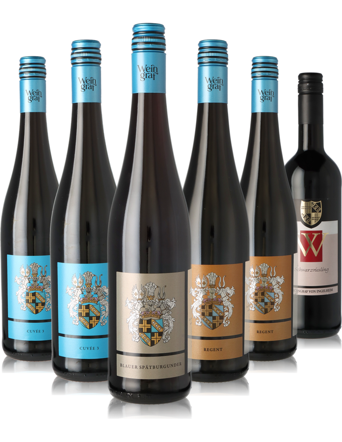 6er Weinpaket Rotwein aus Deutschland, lieblich. Dornfelder, Regent, Spätburgunder, Schwarzriesling