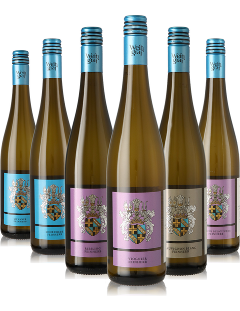 6er Weinpaket halbtrockene/feinherbe Weißweine aus Deutschland