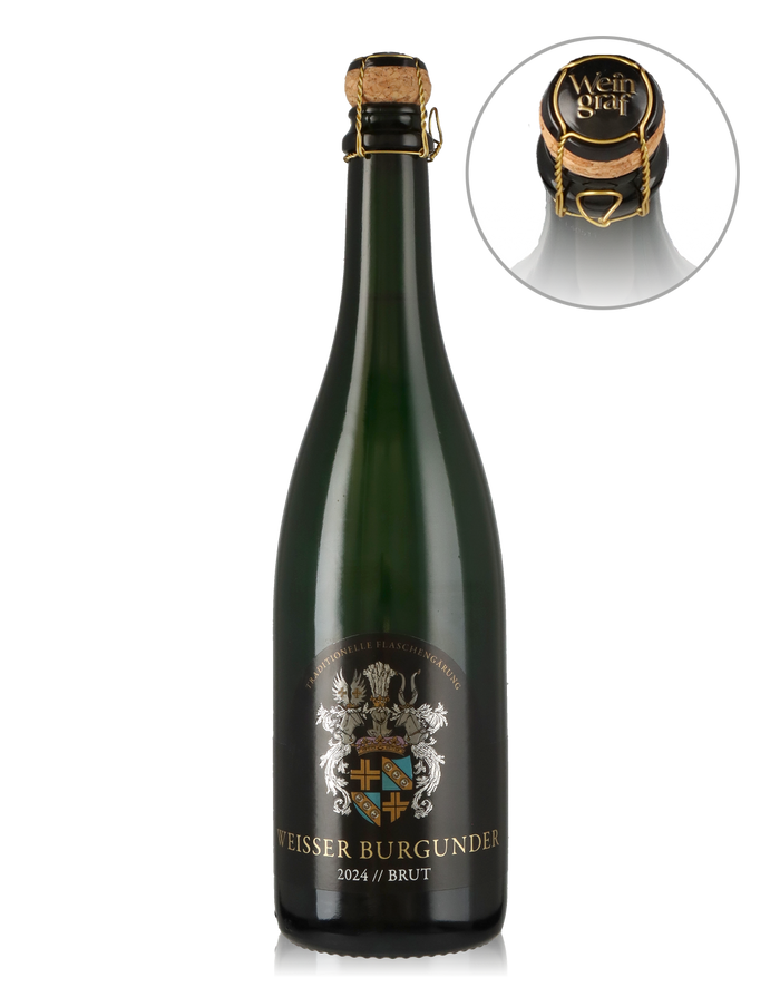 Weißer Burgunder, Sekt b.A. brut, traditionelle Flaschengärung