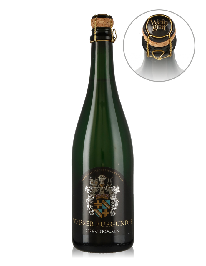 Weißer Burgunder Sekt b. A., trocken, traditionelle Flaschengärung