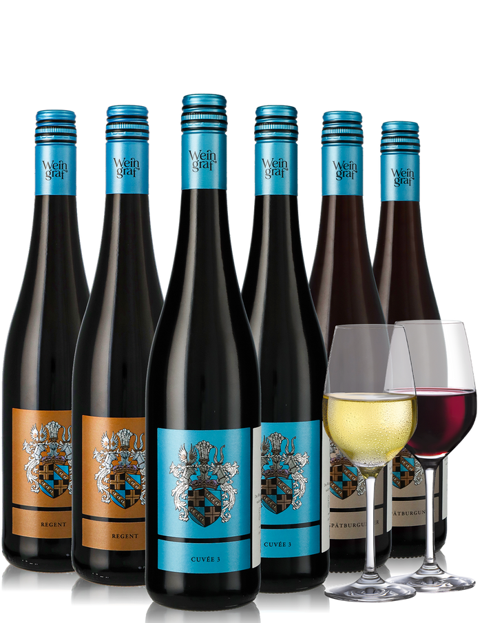 6er Weinpaket Rotwein lieblich aus Deutschland inkl. Gläser